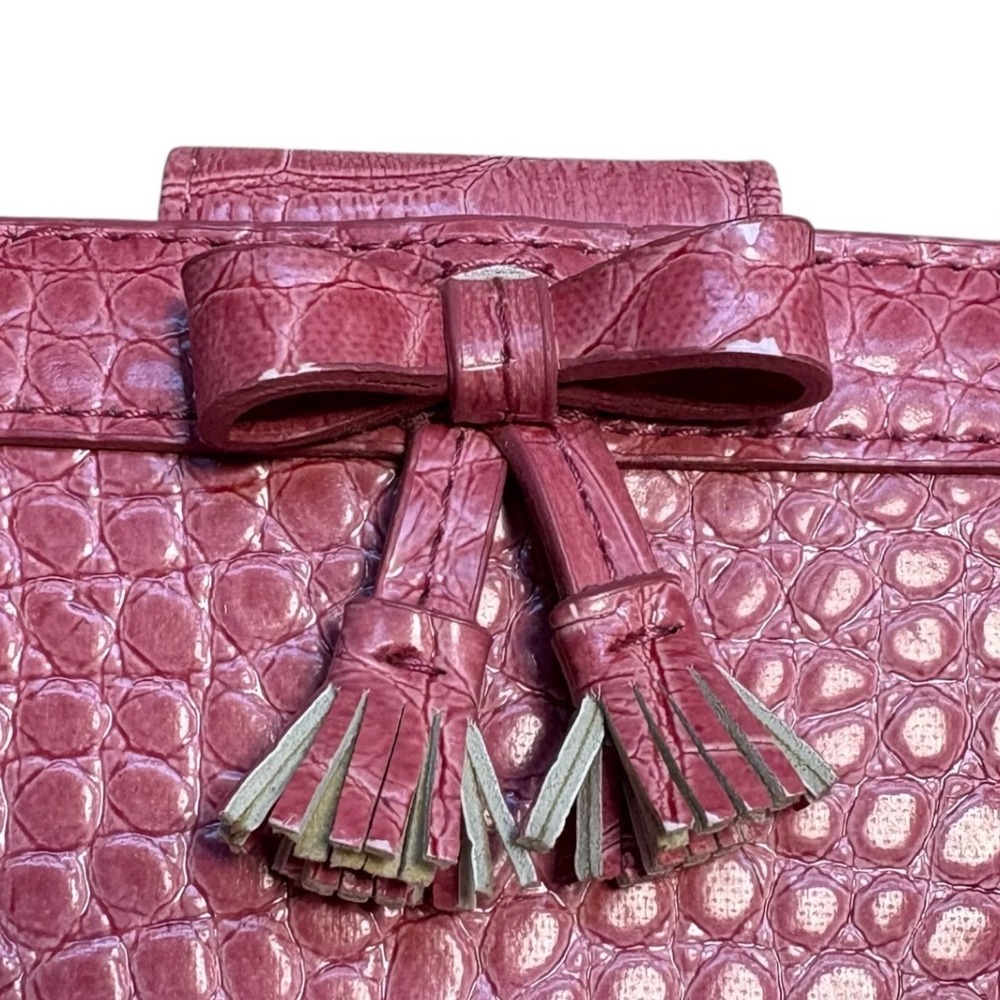 Liz Claiborne VINTAGE 90s Pink Croc Embossed Faux Leather Purse with Bow Y2K - Picture 8 of 11